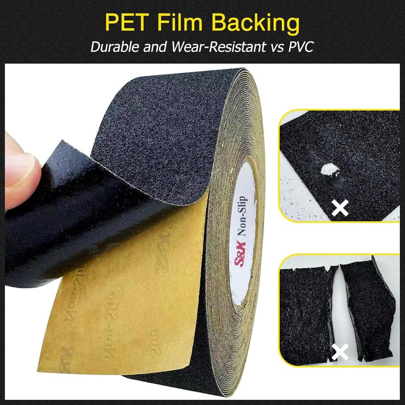 SX Anti Slip Tape 12 Inch x 60 FT Roll Black Grit 60 Exceptional Traction Non-Slip Skid Grip Tape for Outdoor Stair Treads, Wooden Steps & Exterior Grips - Long-Lasting Tread Strips - Image 4